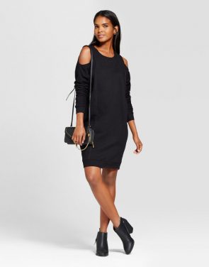 photo French Terry Cold Shoulder Dress by Alison Andrews, color Black - Image 1