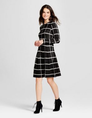 photo Grid Printed Fit and Flare Sweater Dress by Spenser Jeremy, color Black/White - Image 1