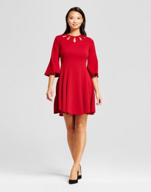 photo Bellsleeve Fit and Flare with Cutout Dress by Melonie T, color Red - Image 1