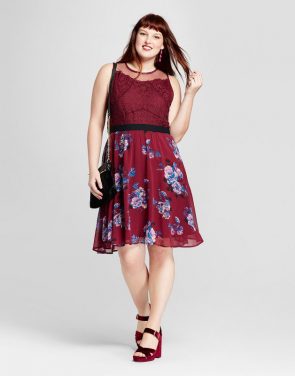 photo Plus Size Fit and Flare Dress by Xhilaration, color Burgundy - Image 1