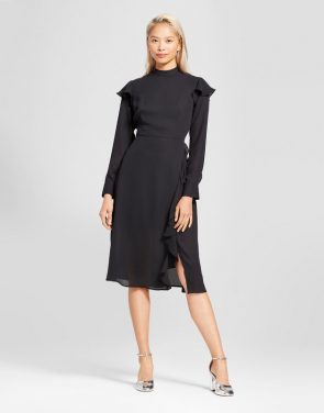 photo Ruffle Slit Dress by Who What Wear, color Black - Image 1