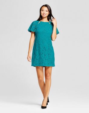 photo Corded Lace Short Sleeve Dress with Cutouts by Melonie T, color Teal - Image 1