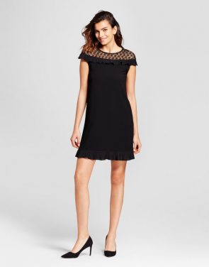 photo Lace Yoke Pleated Ruffle Trim Dress by Alison Andrews, color Black - Image 1