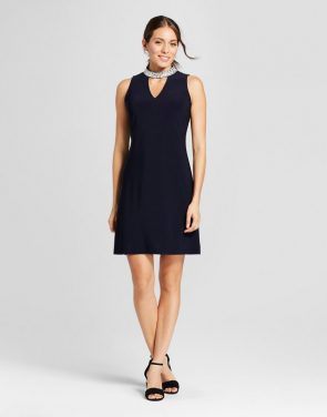 photo Knit Tank Dress with Jewel Collar Neck Detail by Chiasso, color Dark Blue - Image 1