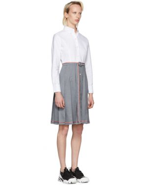 photo Grey and White Belted Illusion Shirt Dress by Thom Browne - Image 2