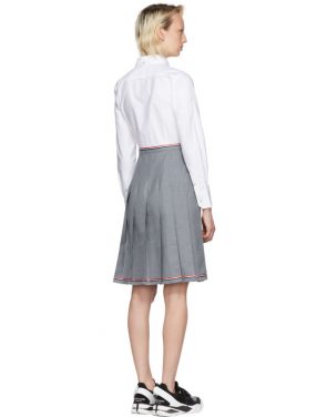 photo Grey and White Belted Illusion Shirt Dress by Thom Browne - Image 3