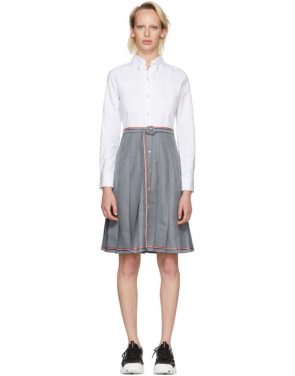 photo Grey and White Belted Illusion Shirt Dress by Thom Browne - Image 1