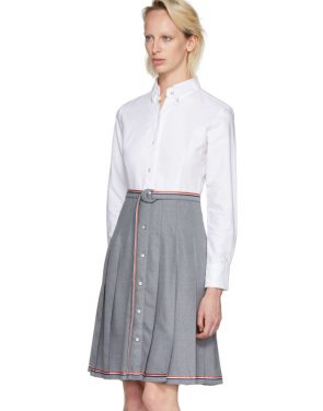 photo Grey and White Belted Illusion Shirt Dress by Thom Browne - Image 4