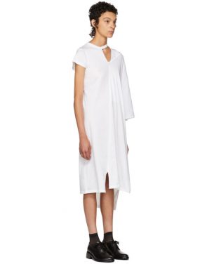 photo White Asymmetric Mantle T-Shirt Dress by Facetasm - Image 2