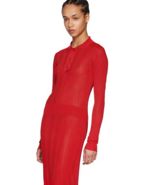 photo Red Irregular Rib Knit Dress by Maison Margiela - Image 4