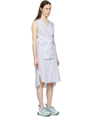 photo White and Blue Striped Shirting Tie Front Dress by T by Alexander Wang - Image 2