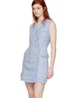 photo Blue Tweed Double-Breasted Dress by Balmain - Image 4