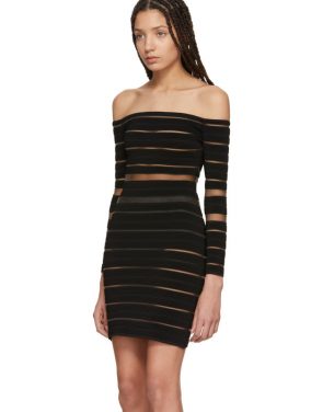 photo Black Sheer Striped Off-The-Shoulder Dress by Balmain - Image 4