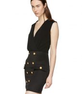 photo Black Sleeveless Gold Button Mini Dress by Balmain - Image 4