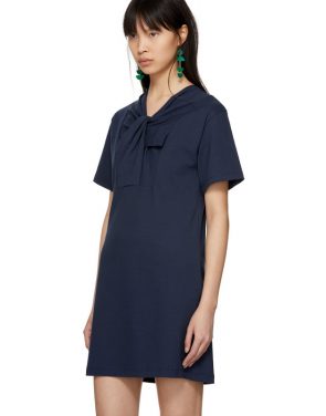 photo Navy Twist Detail T-Shirt Dress by Carven - Image 4