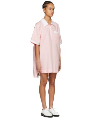 photo Pink and White Seersucker Polo Mini Dress by Thom Browne - Image 2
