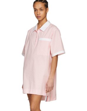 photo Pink and White Seersucker Polo Mini Dress by Thom Browne - Image 4