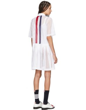 photo White Mesh Stripe Boxy Polo Dress by Thom Browne - Image 3