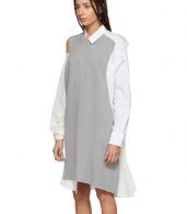 photo Grey and White Asymmetric Knit and Poplin Dress by Sacai - Image 4