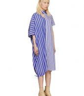 photo Blue and White Striped Asymmetric Shirt Dress by Facetasm - Image 2