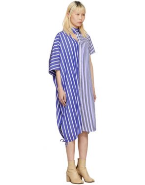 photo Blue and White Striped Asymmetric Shirt Dress by Facetasm - Image 2