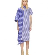 photo Blue and White Striped Asymmetric Shirt Dress by Facetasm - Image 1