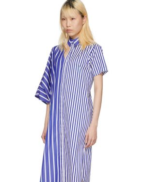 photo Blue and White Striped Asymmetric Shirt Dress by Facetasm - Image 4
