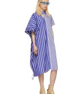 photo Blue and White Striped Asymmetric Shirt Dress by Facetasm - Image 5