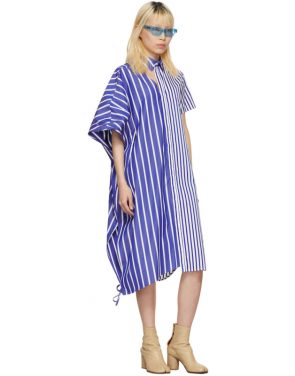 photo Blue and White Striped Asymmetric Shirt Dress by Facetasm - Image 5