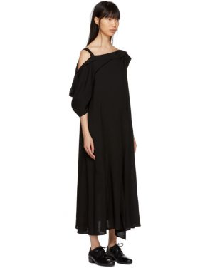 photo Black Asymmetric Draped Strap Dress by Yohji Yamamoto - Image 2