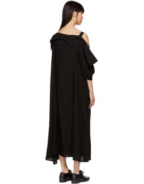 photo Black Asymmetric Draped Strap Dress by Yohji Yamamoto - Image 3