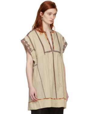 photo Beige Embroidered Belissa Dress by Isabel Marant Etoile - Image 2
