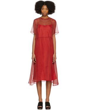 photo Red Chiffon Voluminous Dress by Mansur Gavriel - Image 1