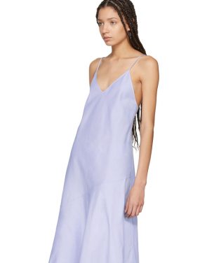 photo Blue Chambray Flared Bias Slip Dress by Protagonist - Image 4