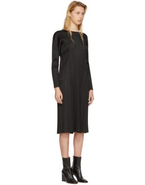 photo Black Pleated Long Dress by Pleats Please Issey Miyake - Image 2