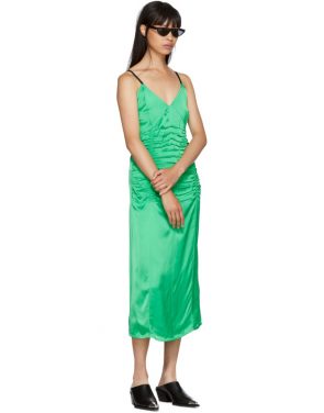 photo Green Ruched Slip Dress by Helmut Lang - Image 5