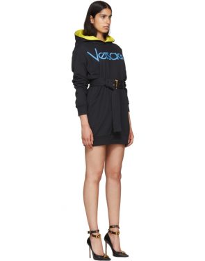photo Navy Embroidered Logo Hoodie Dress by Versace - Image 2