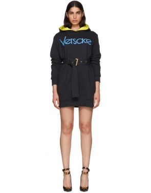 photo Navy Embroidered Logo Hoodie Dress by Versace - Image 1