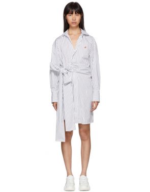 photo Black and White Striped Belted Shirt Dress by MSGM - Image 1