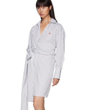 photo Black and White Striped Belted Shirt Dress by MSGM - Image 4