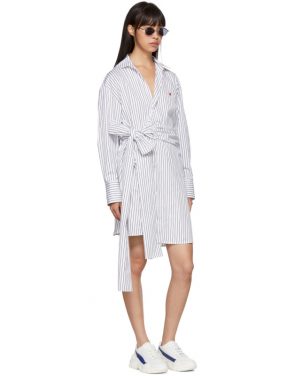 photo Black and White Striped Belted Shirt Dress by MSGM - Image 5