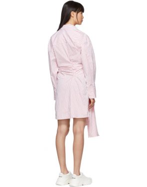 photo Red and White Striped Belted Shirt Dress by MSGM - Image 3