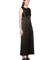 photo Black Satin Topstitched Gabiola Dress by Calvin Klein Collection - Image 2
