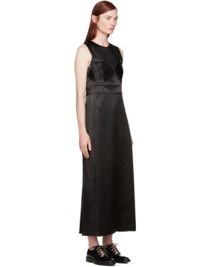 photo Black Satin Topstitched Gabiola Dress by Calvin Klein Collection - Image 2