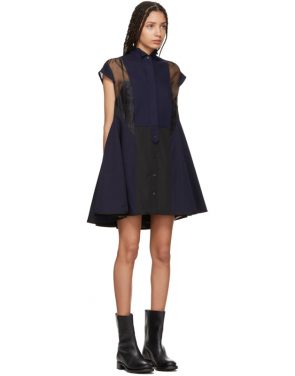 photo Black and Navy Panelled Short Dress by Sacai - Image 2