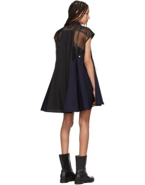 photo Black and Navy Panelled Short Dress by Sacai - Image 3