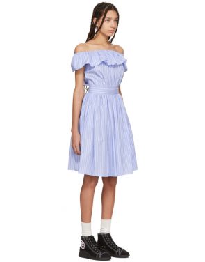 photo Blue Striped Off-the-Shoulder Dress by Miu Miu - Image 2