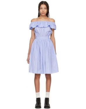 photo Blue Striped Off-the-Shoulder Dress by Miu Miu - Image 1