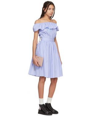 photo Blue Striped Off-the-Shoulder Dress by Miu Miu - Image 4