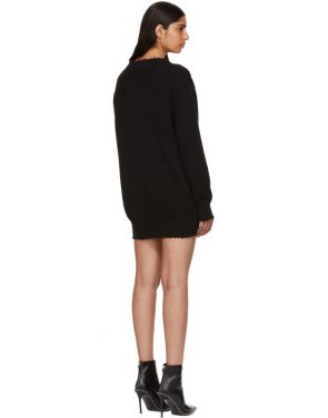 photo Black Distressed V-Neck Sweater Dress by T by Alexander Wang - Image 3
